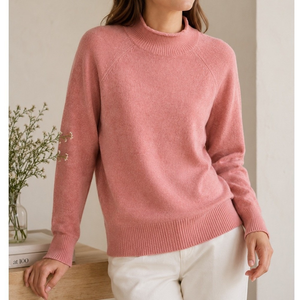 J Crew Womens Sz XS Pink Merino Wool Alpaca Roll Neck Sweater preppy fisherman